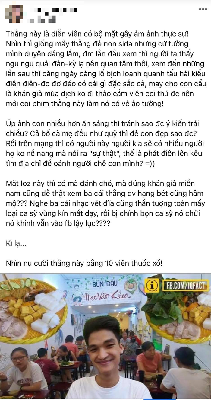 Một anti fan dùng những lời lẽ khiếm nhã để chê Mạc Văn Khoa và con gái của anh.