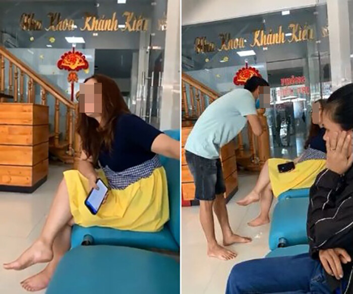 Bà chủ phòng khám nha khoa Khánh Kiều (người mặc váy vàng) đánh khách hàng 'cháy má' khiến nhiều người bức xúc
