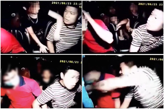 Người đàn ông mặc áo sọc đánh tài xế lái xe dã man. Ảnh cắt từ clip