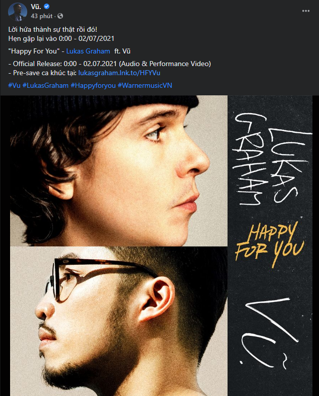 Trang cá nhân của Lucas cũng cho biết thời gian phát hành ca khúc đặc biệt này.