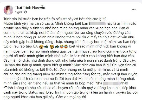 Thái Trinh bức xúc vì bị anti-fan thêu dệt chuyện 'hợp đồng tình yêu' Ảnh 4