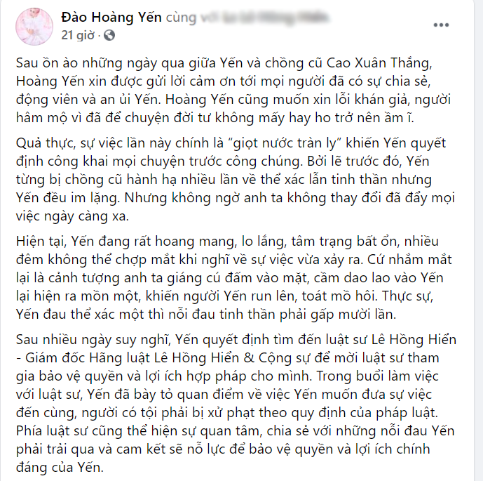 Diễn viên Hoàng Yến chính thức khởi kiện chồng cũ: Hàng loạt tội danh, trong đó có 'Đe dọa giết người' Ảnh 2