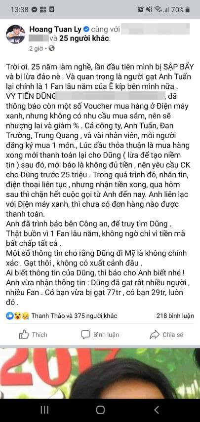 Đan Trường và quản lí bị lừa tiền, bức xúc vì kẻ gian chính là người thân quen Ảnh 2