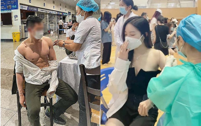 Bi hài chuyện lên đồ đi tiêm vaccine: Nữ bung khuy áo lộ thềm ngực, nam cởi áo 'khoe' body cuồn cuộn Ảnh 2