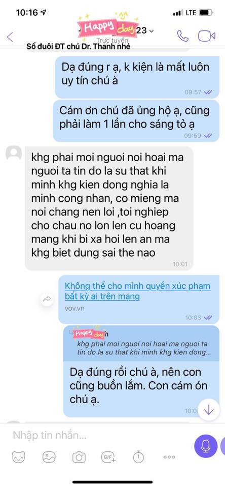 Tin nhắn của Vy Oanh và ông chủ THP