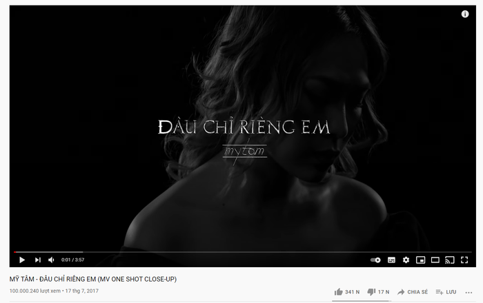 Sau 3 năm ra mắt, MV chính thức cán mốc 100 triệu view.