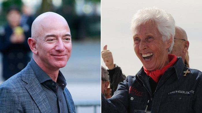 Jeff Bezos cùng bà Wally Funk sẽ bay vào không gian vào hôm 20/7 tới. (Ảnh: CNN)