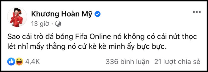 Vừa tối qua, cô nàng tỏ ra tức tối vì chức năng của game FIFA Online không như ý mình khiến netizen cười phì