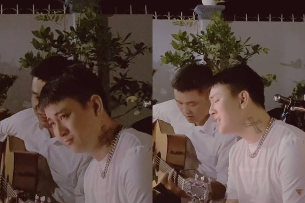 Nam ca sĩ hát live dành tặng bạn bè trong buổi tiệc.