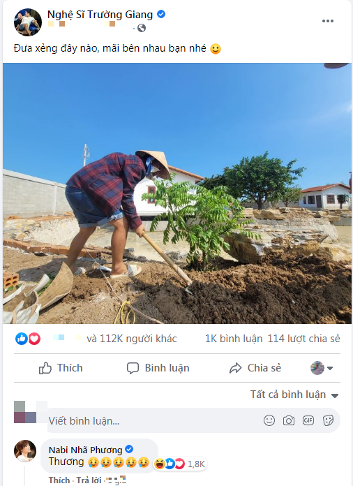 Trường Giang về quê làm phụ hồ, Nhã Phương liền để lại một câu động viên.