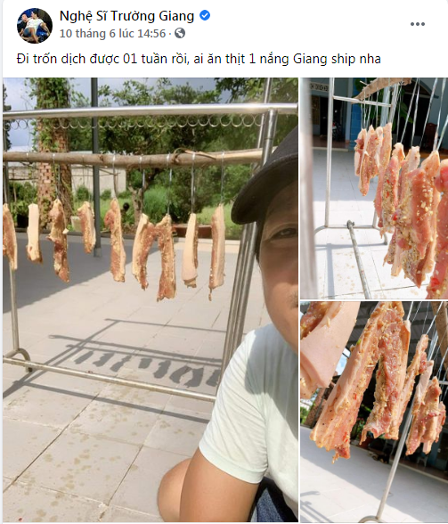 Không chỉ thế, anh còn khoe món thịt heo phơi nắng do chính mình làm trong thời gian ở đây.