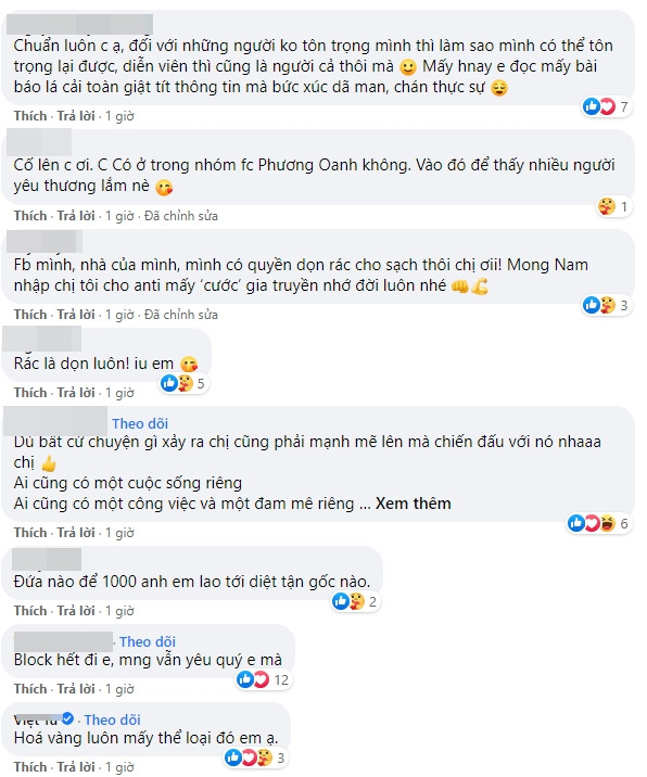 Người hâm mộ bày tỏ thái độ ủng hộ Phương Oanh sau sự việc.