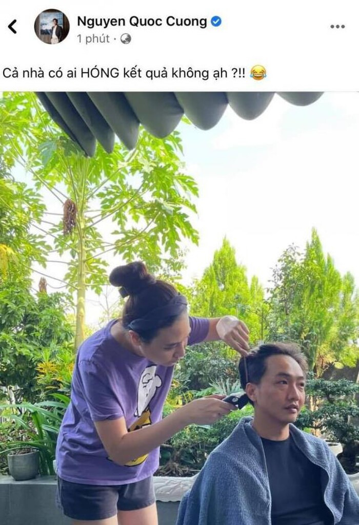 Đàm Thu Trang cắt tóc cho Cường Đô La.