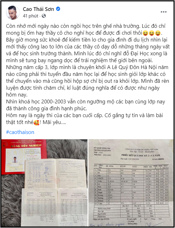 Bài đăng trên trang cá nhân của nam ca sĩ.