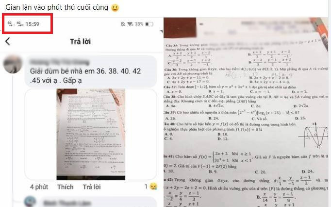 Xôn xao thí sinh lén chụp đề thi Toán dù chưa hết thời gian, gửi cho người nhà nhờ dân mạng giải đáp Ảnh 2