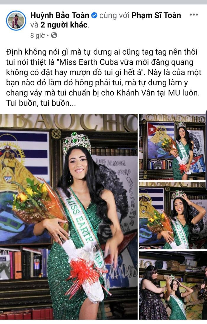 Miss Earth Cuba bị NTK Việt tố mặc đầm nhái anh làm cho Khánh Vân Ảnh 1