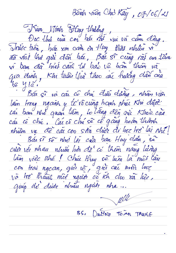 Bức thư hồi âm của bác sĩ Dương Toàn Trung