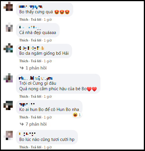 Người hâm mộ để lại bình luận xuýt xoa khen ngợi và không quên nhận xét nhóc tì nhà Hòa Minzy sở hữu khuôn mặt y đúc của bố Minh Hải.