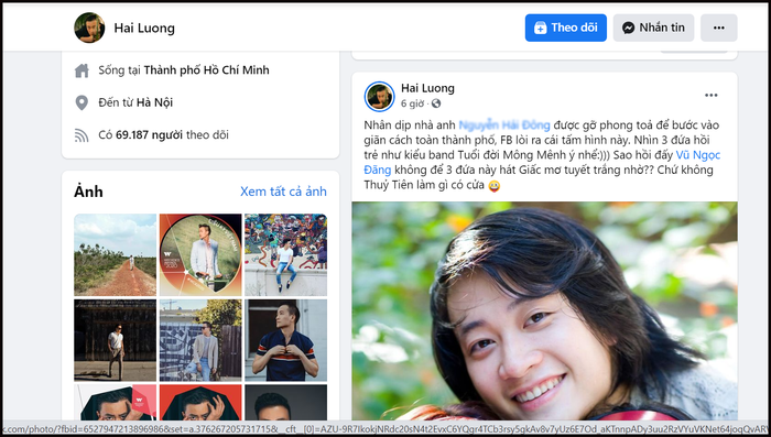 Bài đăng trên trang cá nhân của Lương Mạnh Hải