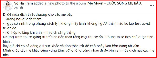 Bài đăng của ca sĩ Võ Hạ Trâm.