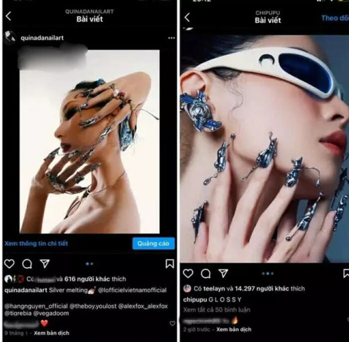 Cô từng bị tố copy mẫu nail của một nghệ sĩ trong nước. Người đẹp sau đó chỉ lẳng lặng xoá ảnh mà không hề có động thái xin lỗi...