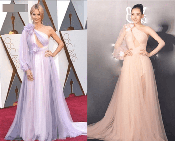 Ngoại trừ màu sắc, hai chiếc váy cứ như phiên bản song sinh của nhau.