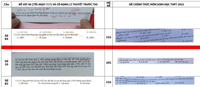 Thầy H. chỉ ra những câu hỏi trong đề thi ôn tập và đề thi chính thức môn Sinh có sự giống nhau