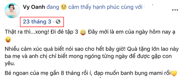 Status khoe bầu 8 tháng của Vy Oanh bỗng 'bốc hơi' sau khi bị dân mạng phát hiện ra điều bất thường Ảnh 2