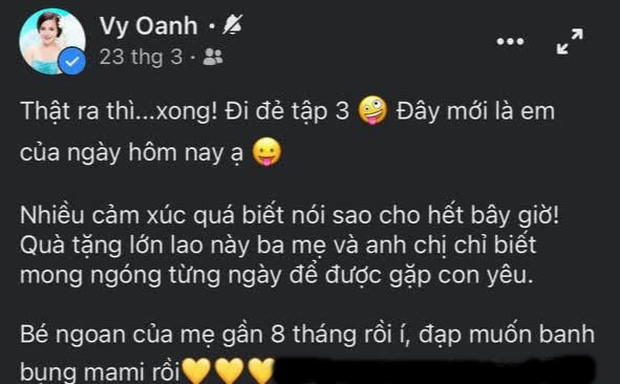 Status khoe bầu 8 tháng của Vy Oanh bỗng 'bốc hơi' sau khi bị dân mạng phát hiện ra điều bất thường Ảnh 4