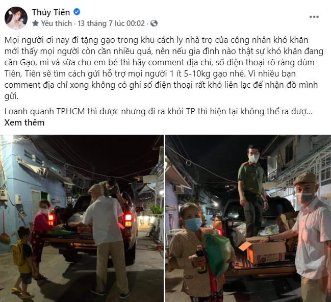 Bài đăng thông báo hỗ trợ cho các hộ dân đang gặp ảnh hưởng do dịch của Thủy Tiên nhận được nhiều sự chú ý trước đó.