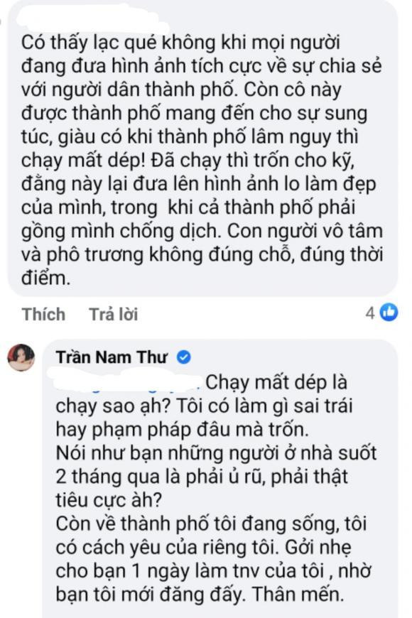 Nam Thư đáp trả khi bị nói vô tâm giữa mùa dịch.