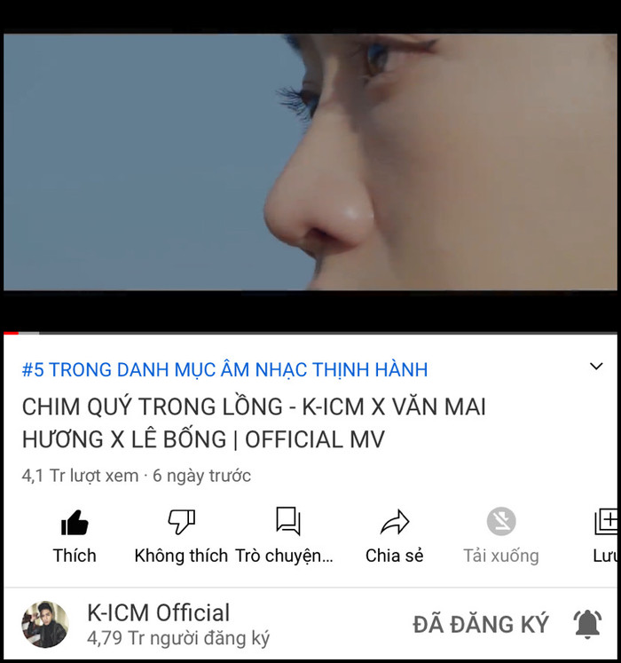 Sau 1 tuần ra mắt, Chim quý trong lồng thu về hơn 4 triệu lượt xem, giữ vững top 5 trending mục âm nhạc, soán ngôi vương trên các BXH âm nhạc Việt Nam