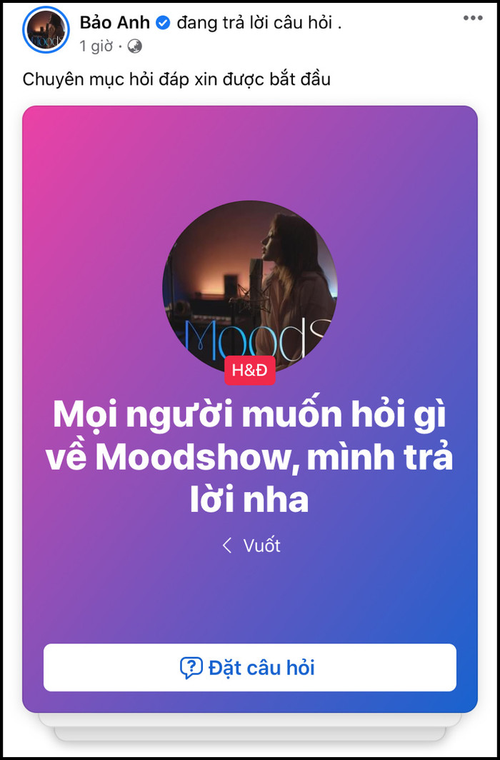 Bài viết được Bảo Anh đăng tải trên trang cá nhân giúp fan giải đáp những thắc mắc về Moodshow