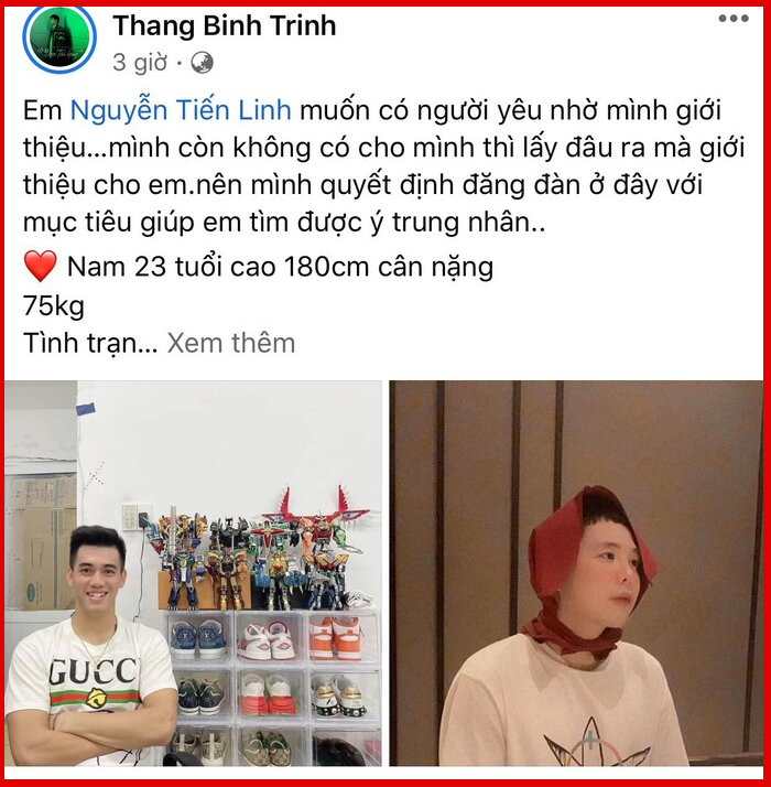 Bài đăng 'troll' Tiến Linh của Trịnh Thăng Bình.
