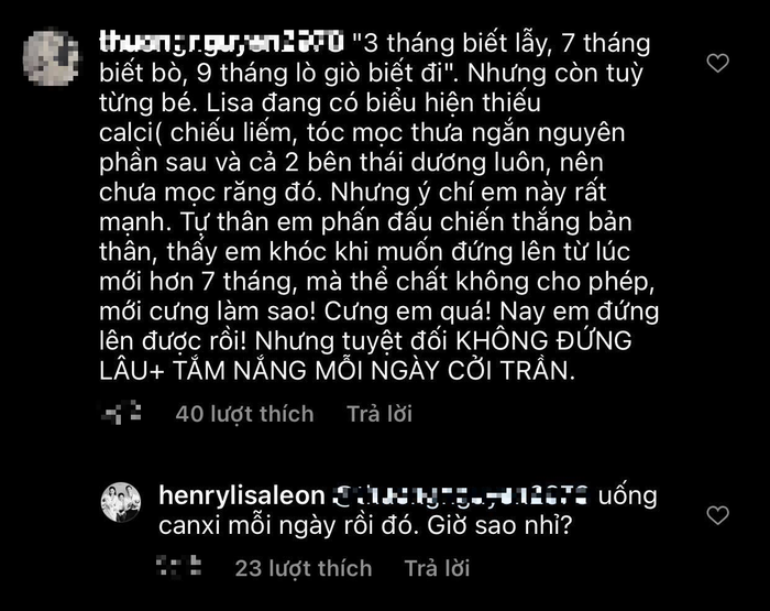 Hồ Ngọc Hà được dân mạng nhắc nhở về tình trạng thiếu canxi của bé Lisa.