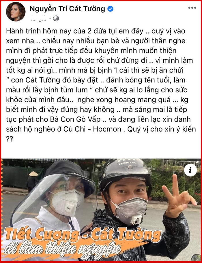 MC Cát Tường trải lòng về việc thiện nguyện mùa dịch, sợ 'bị ăn chửi' vì điều này Ảnh 1