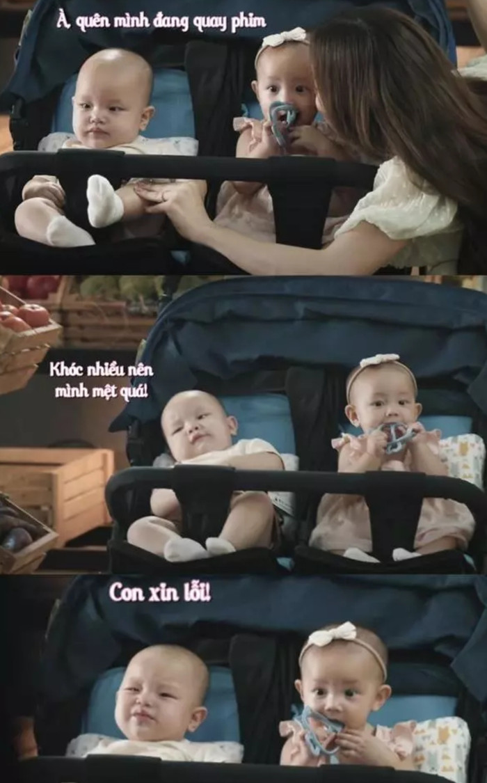 Nếu cậu em làm đủ mọi biểu cảm mếu máo thì cô chị siêu ngoan, cực kỳ hợp tác.