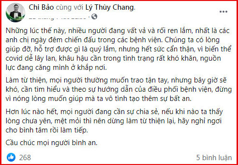 Diễn viên Chi Bảo trải lòng về vấn đề làm thiện nguyện trong mùa dịch.