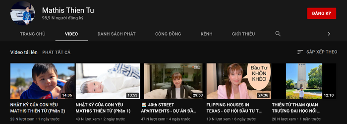 Kênh YouTube của Mathis Thiên Từ thu về mỗi tháng gần cả trăm triệu đồng.