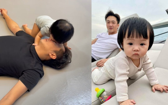 'Cưng xỉu' với khoảnh khắc Suchin bò đến hôn bố vì tưởng ngủ say, Cường Đô La bật dậy dọa đến phát khóc Ảnh 2