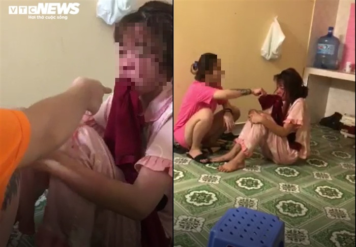 Cô gái bị nhóm bạn nhét giẻ vào miệng, hành hung quay clip làm nhục. (Ảnh: VTC News).