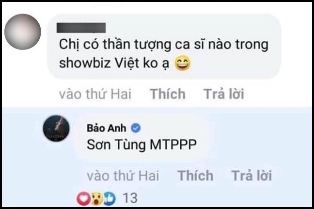Khi được hỏi thần tượng của mình trong showbiz, Bảo Anh lập tức trả lời 'Sơn Tùng M-TP' khiến ai nấy đều bất ngờ