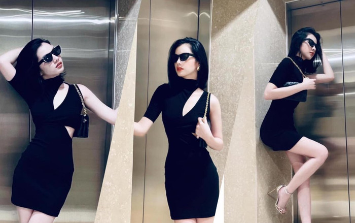 Cẩm Đan diện váy đen cắt xẻ, tạo dáng ở thang máy thôi cũng làm dân tình ngây ngất Ảnh 2