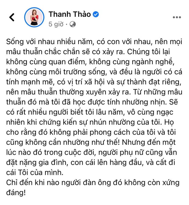 Bài đăng của ca sĩ Thanh Thảo.