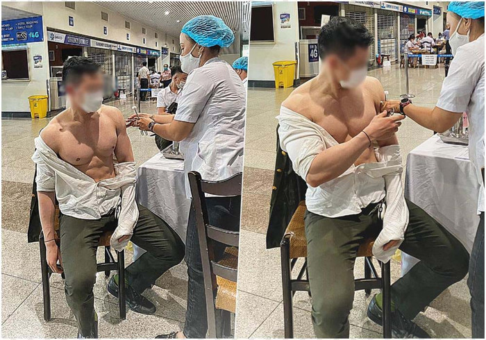 Áo sơ-mi rất lịch sự nhưng khi đi tiêm vaccine lại trở thành trang phục không hợp lý do phải cởi bung nút phía trước.