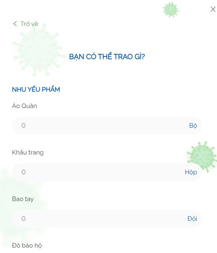 Phần điền thông tin dành cho người muốn cho đi