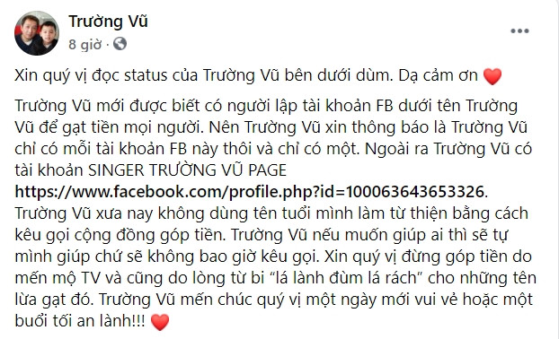 Giữa ồn ào với ông Võ Hoàng Yên, Trường Vũ lên tiếng nói về việc bị hãm hại để lừa đảo từ thiện Ảnh 1