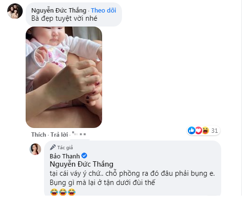 Được chồng an ủi, Bảo Thanh liền 'làm nũng' tố chiếc váy phồng ra là nguyên nhân khiến người khác nhìn lầm thành bụng.