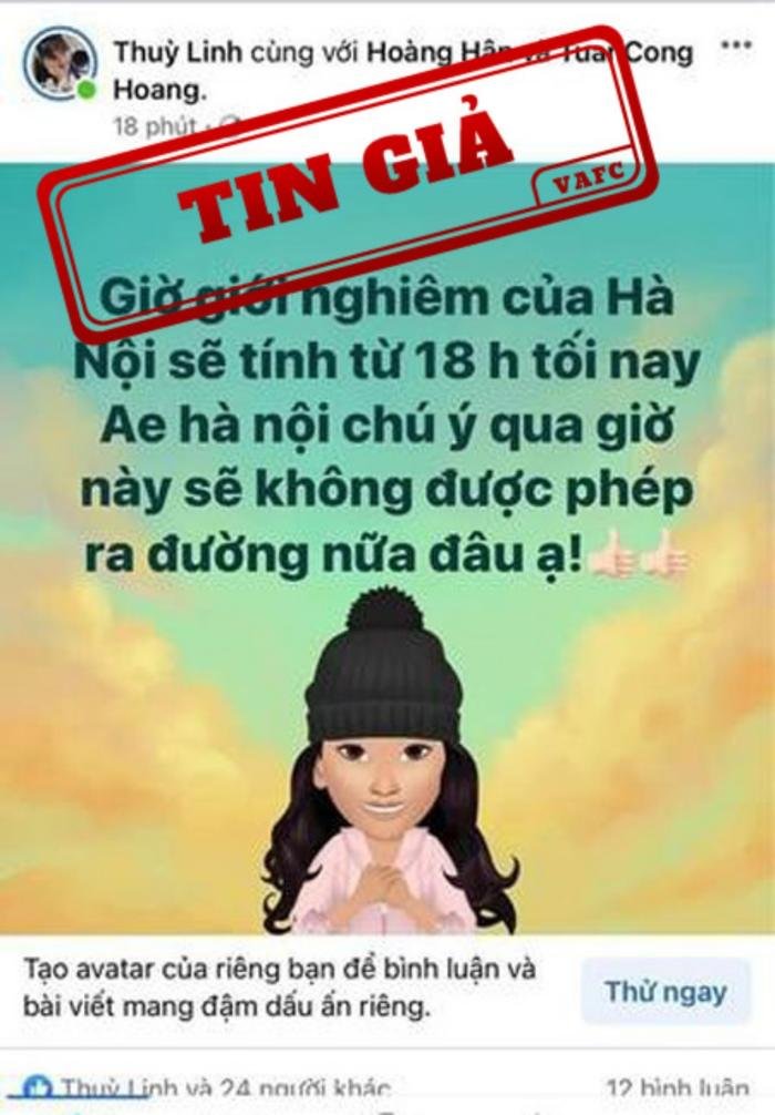 Thông tin trên mạng xã hội: 'Hà Nội giới nghiêm từ 18h tối nay" là tin giả Ảnh 1