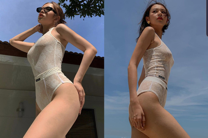 Không chỉ đồng lòng ưu ái kiểu swimsuit một mảnh, phô diễn đường cong mà cả cách tạo dáng của hai người đẹp cũng giống nhau như đúc.